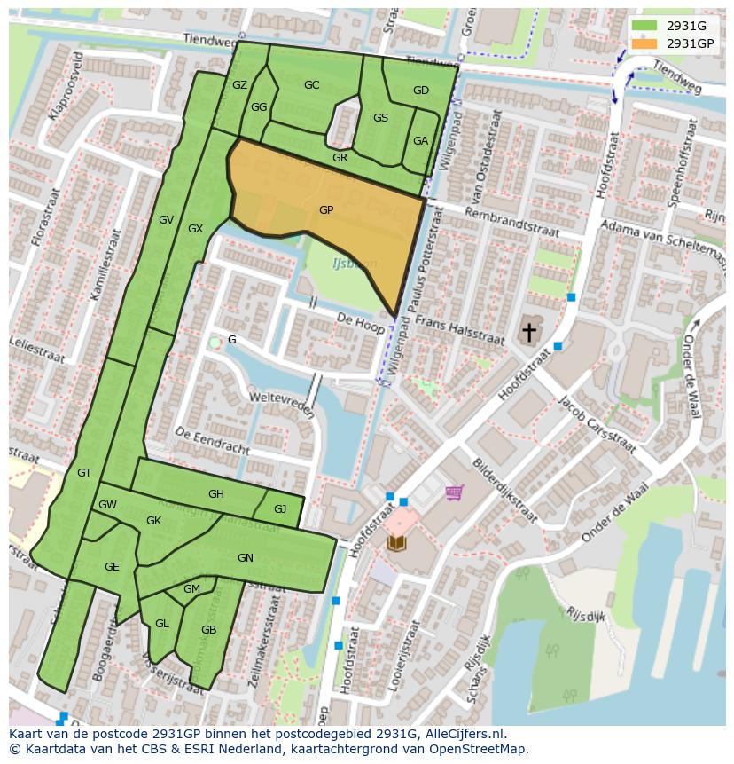 Afbeelding van het postcodegebied 2931 GP op de kaart.