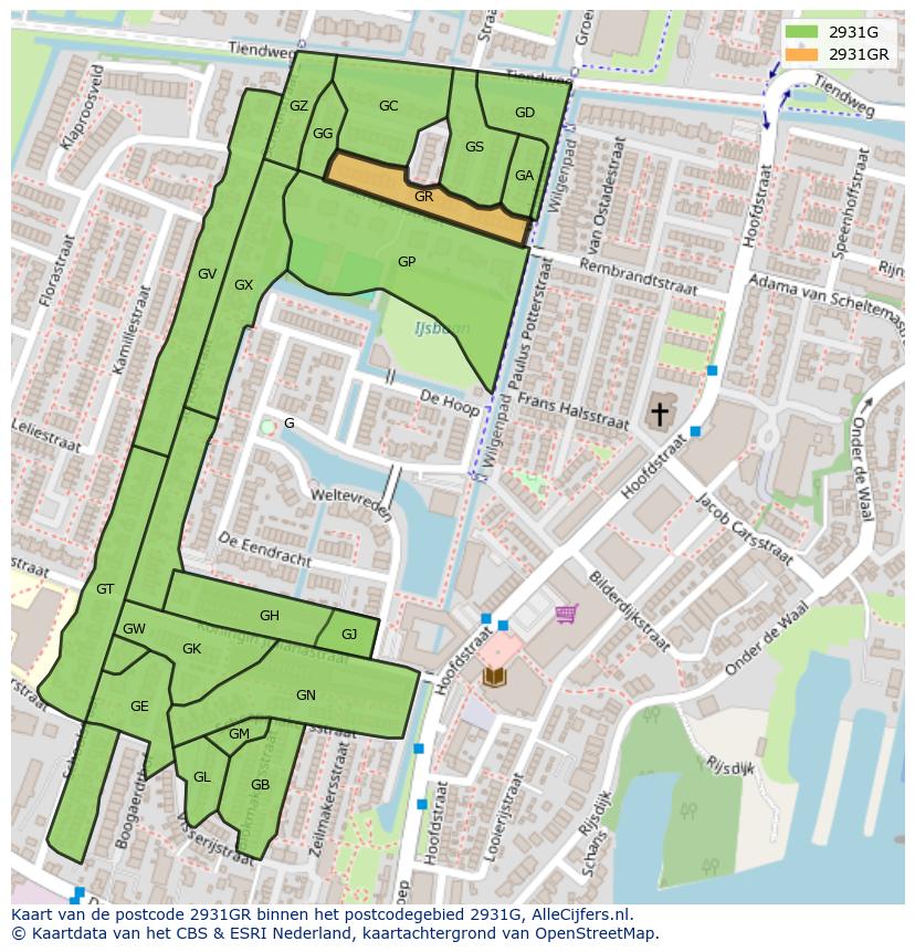Afbeelding van het postcodegebied 2931 GR op de kaart.