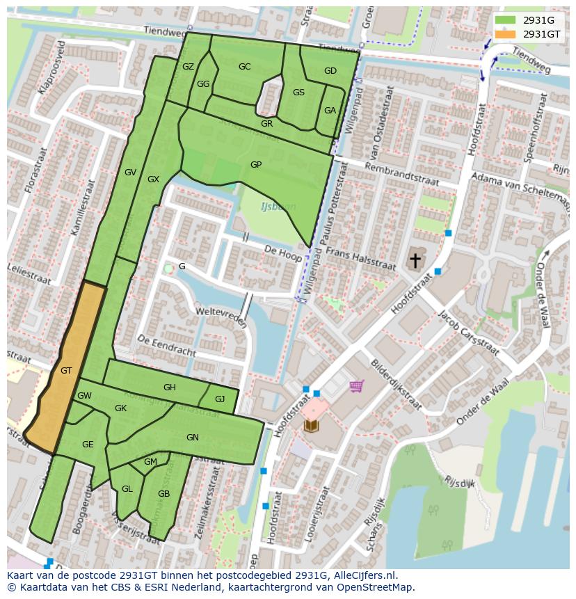 Afbeelding van het postcodegebied 2931 GT op de kaart.