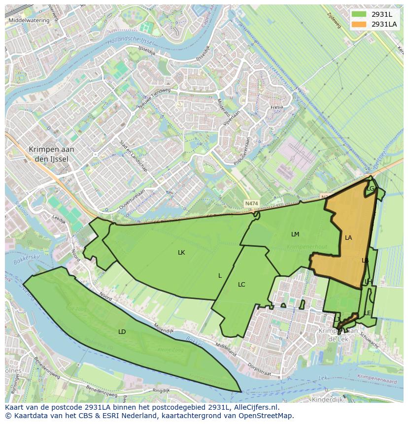 Afbeelding van het postcodegebied 2931 LA op de kaart.
