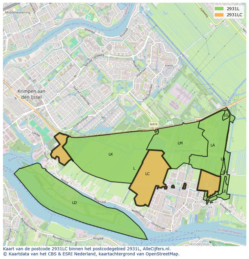 Afbeelding van het postcodegebied 2931 LC op de kaart.