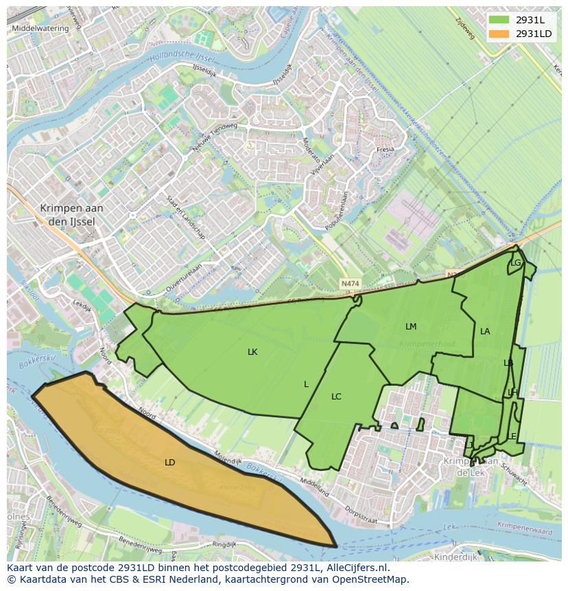 Afbeelding van het postcodegebied 2931 LD op de kaart.