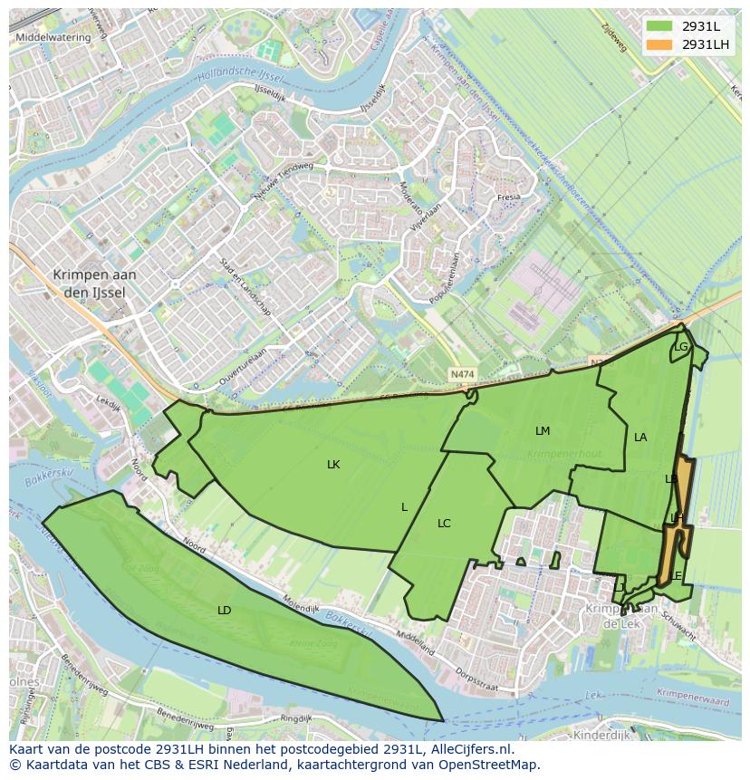 Afbeelding van het postcodegebied 2931 LH op de kaart.