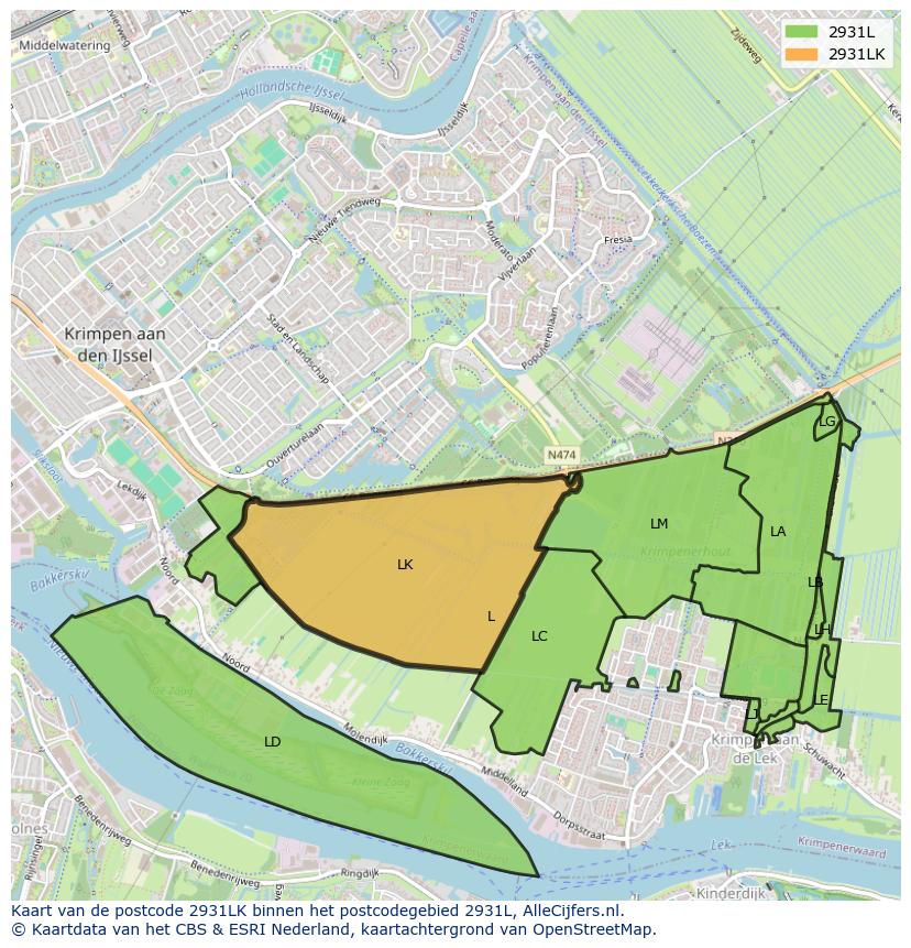 Afbeelding van het postcodegebied 2931 LK op de kaart.