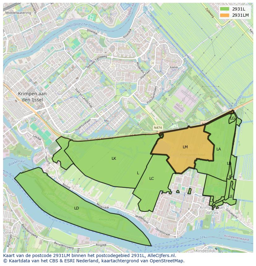 Afbeelding van het postcodegebied 2931 LM op de kaart.