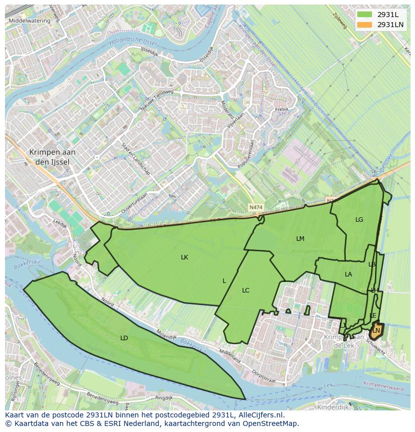 Afbeelding van het postcodegebied 2931 LN op de kaart.