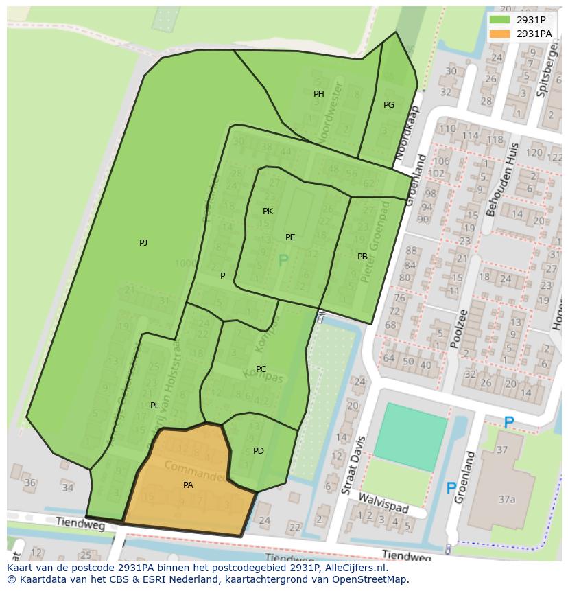Afbeelding van het postcodegebied 2931 PA op de kaart.