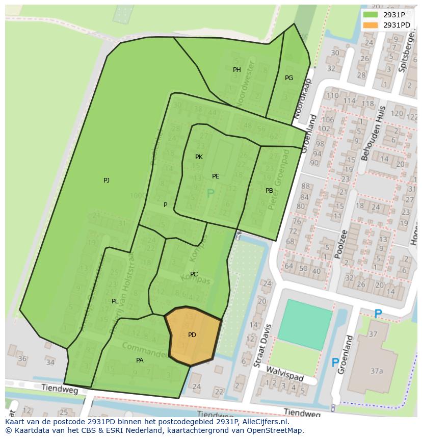 Afbeelding van het postcodegebied 2931 PD op de kaart.