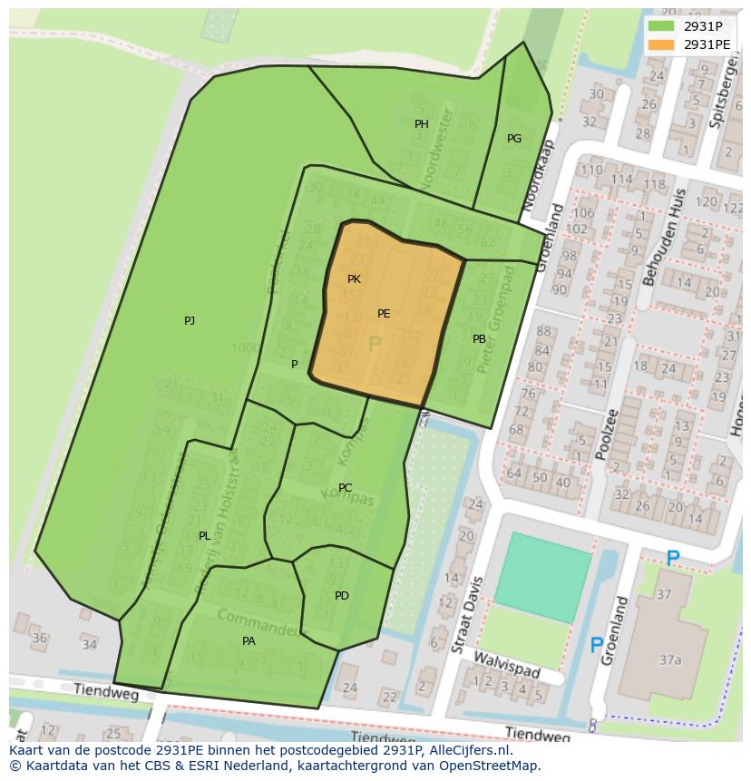 Afbeelding van het postcodegebied 2931 PE op de kaart.