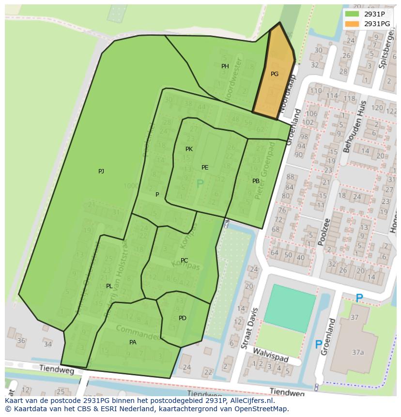 Afbeelding van het postcodegebied 2931 PG op de kaart.