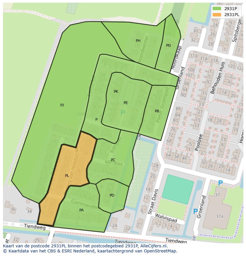Afbeelding van het postcodegebied 2931 PL op de kaart.