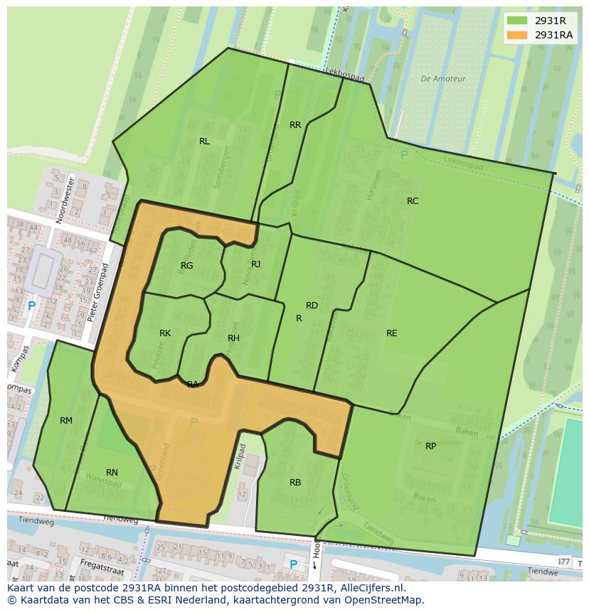 Afbeelding van het postcodegebied 2931 RA op de kaart.