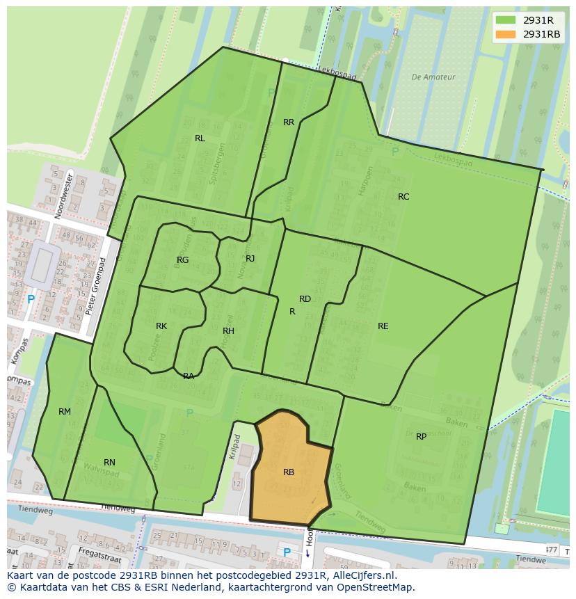 Afbeelding van het postcodegebied 2931 RB op de kaart.