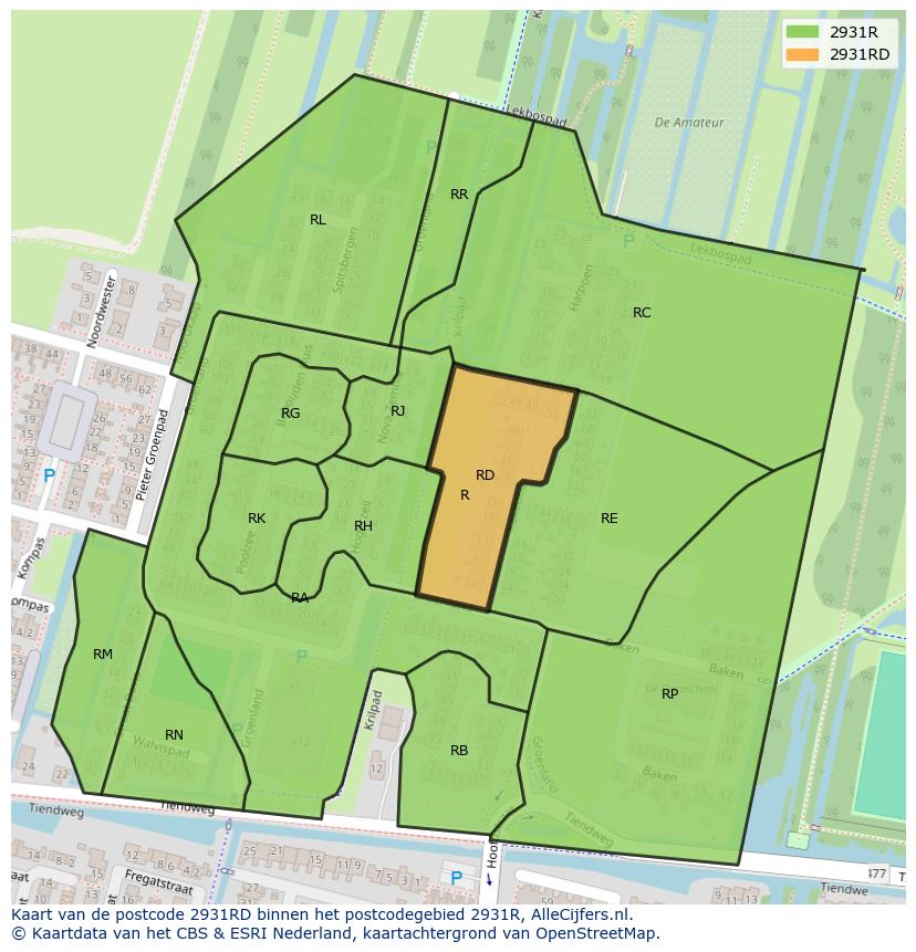 Afbeelding van het postcodegebied 2931 RD op de kaart.