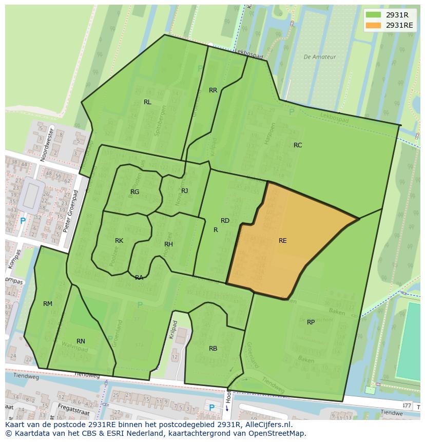 Afbeelding van het postcodegebied 2931 RE op de kaart.
