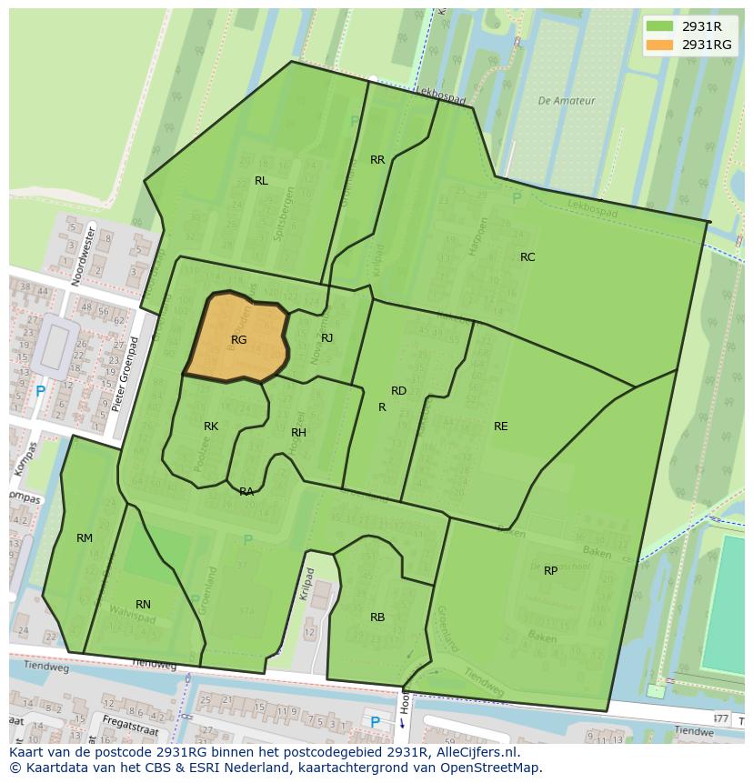 Afbeelding van het postcodegebied 2931 RG op de kaart.