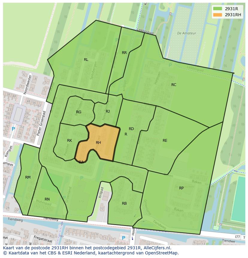 Afbeelding van het postcodegebied 2931 RH op de kaart.