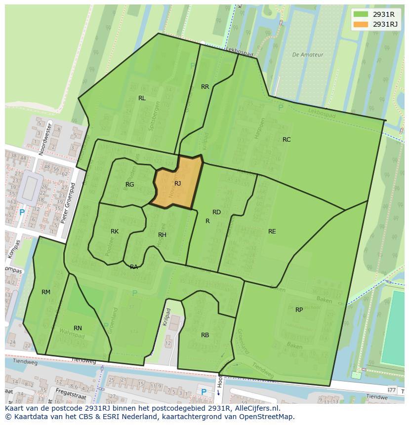 Afbeelding van het postcodegebied 2931 RJ op de kaart.