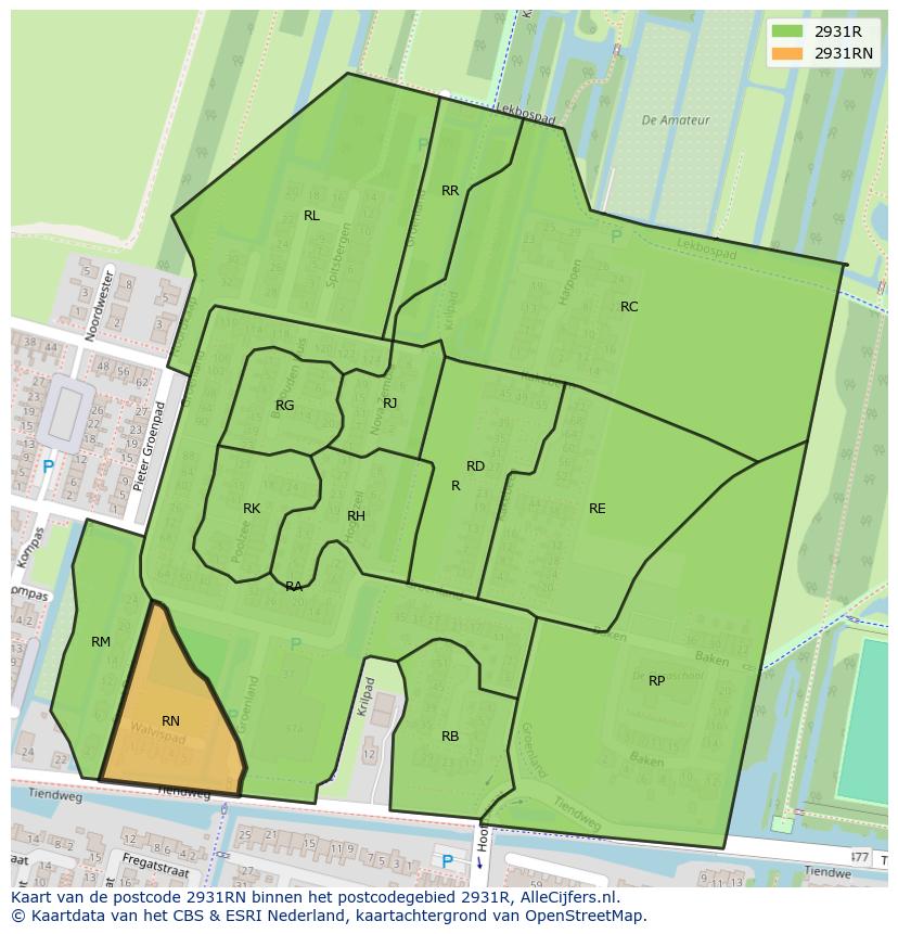 Afbeelding van het postcodegebied 2931 RN op de kaart.