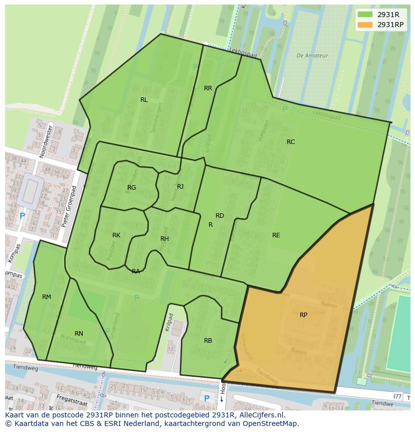 Afbeelding van het postcodegebied 2931 RP op de kaart.