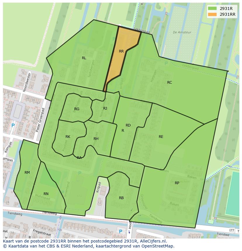 Afbeelding van het postcodegebied 2931 RR op de kaart.