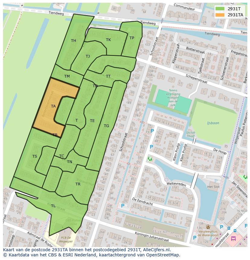 Afbeelding van het postcodegebied 2931 TA op de kaart.