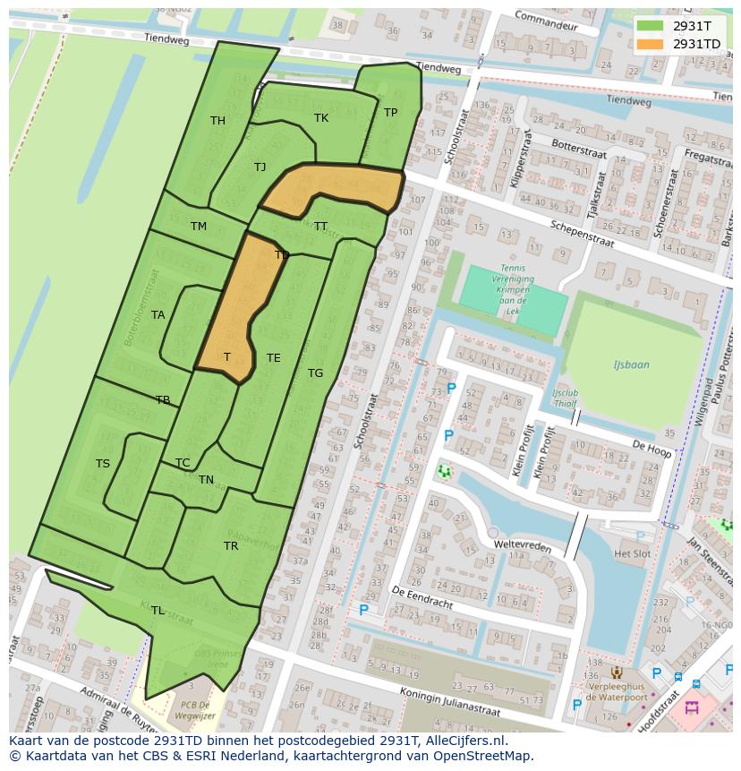 Afbeelding van het postcodegebied 2931 TD op de kaart.