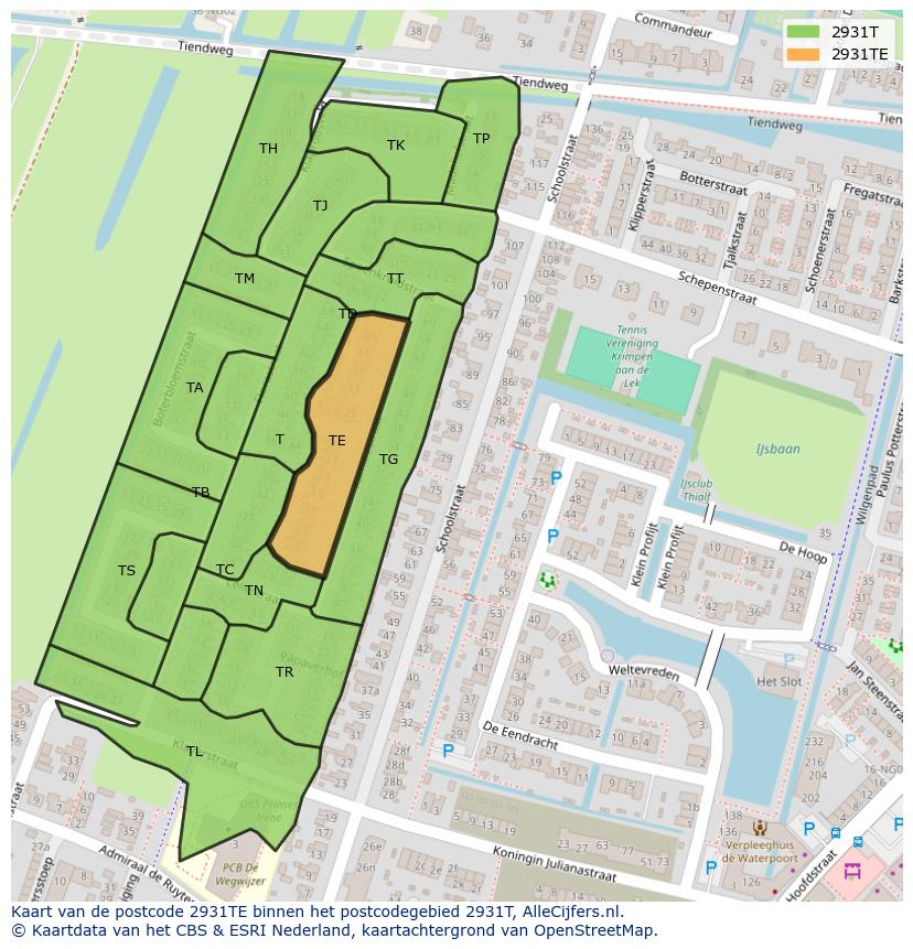 Afbeelding van het postcodegebied 2931 TE op de kaart.