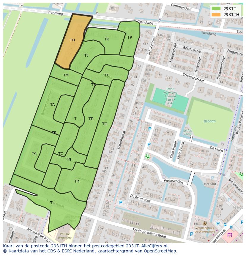 Afbeelding van het postcodegebied 2931 TH op de kaart.
