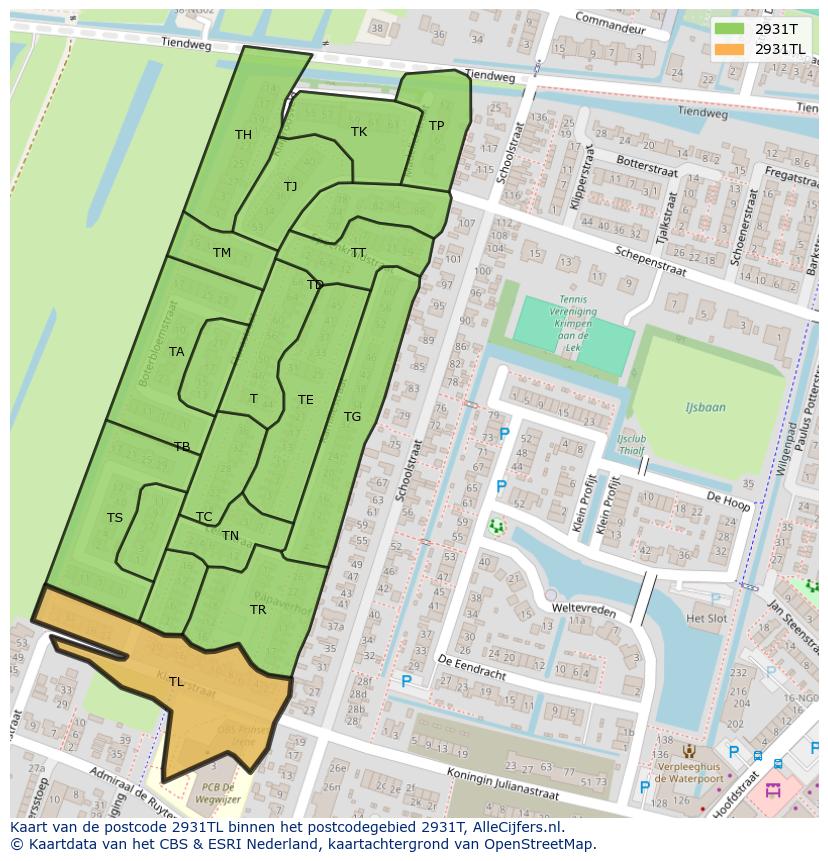 Afbeelding van het postcodegebied 2931 TL op de kaart.