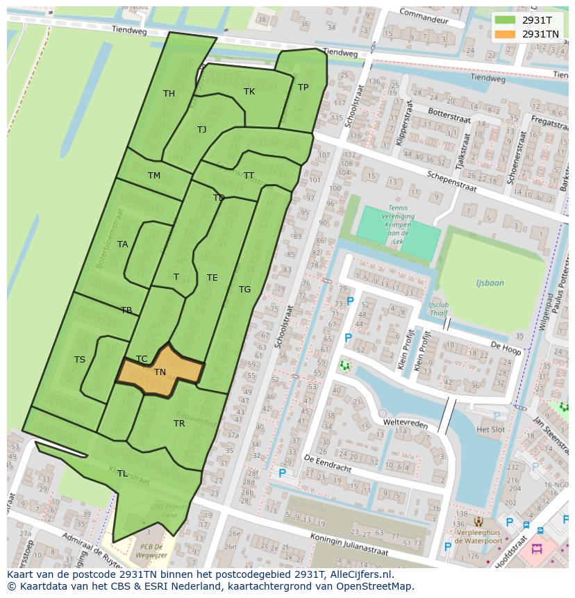 Afbeelding van het postcodegebied 2931 TN op de kaart.