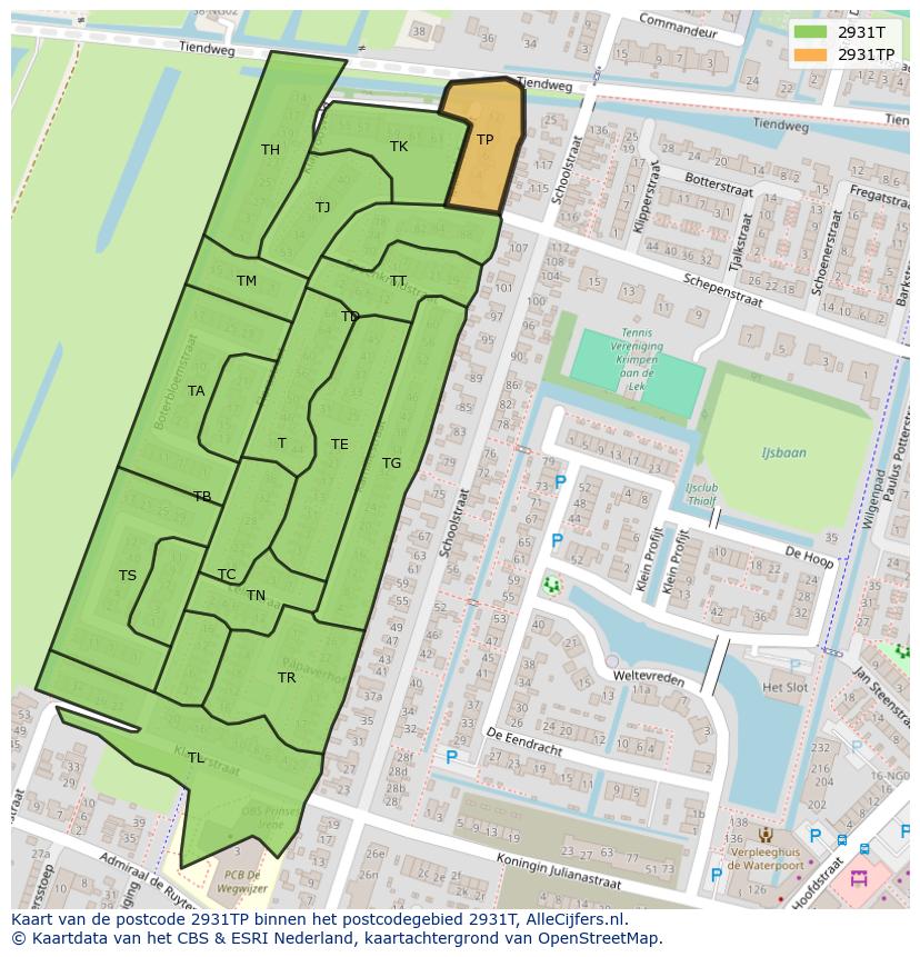 Afbeelding van het postcodegebied 2931 TP op de kaart.