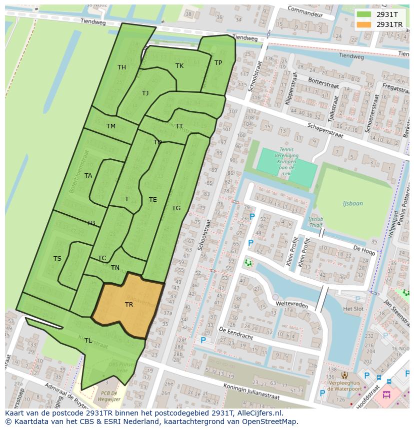 Afbeelding van het postcodegebied 2931 TR op de kaart.