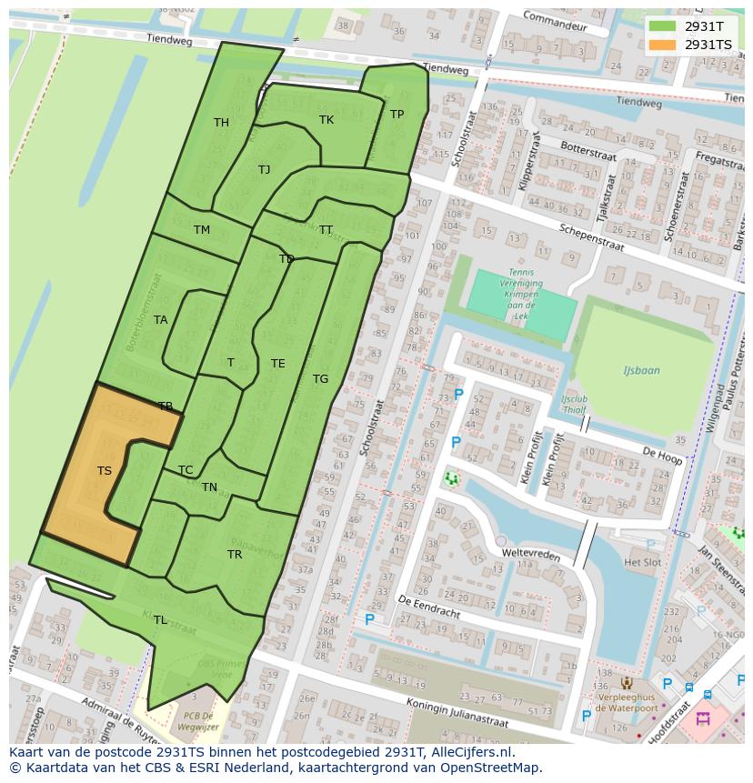 Afbeelding van het postcodegebied 2931 TS op de kaart.