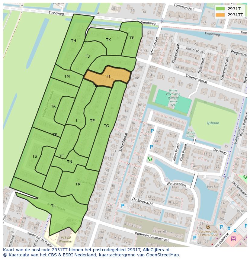 Afbeelding van het postcodegebied 2931 TT op de kaart.