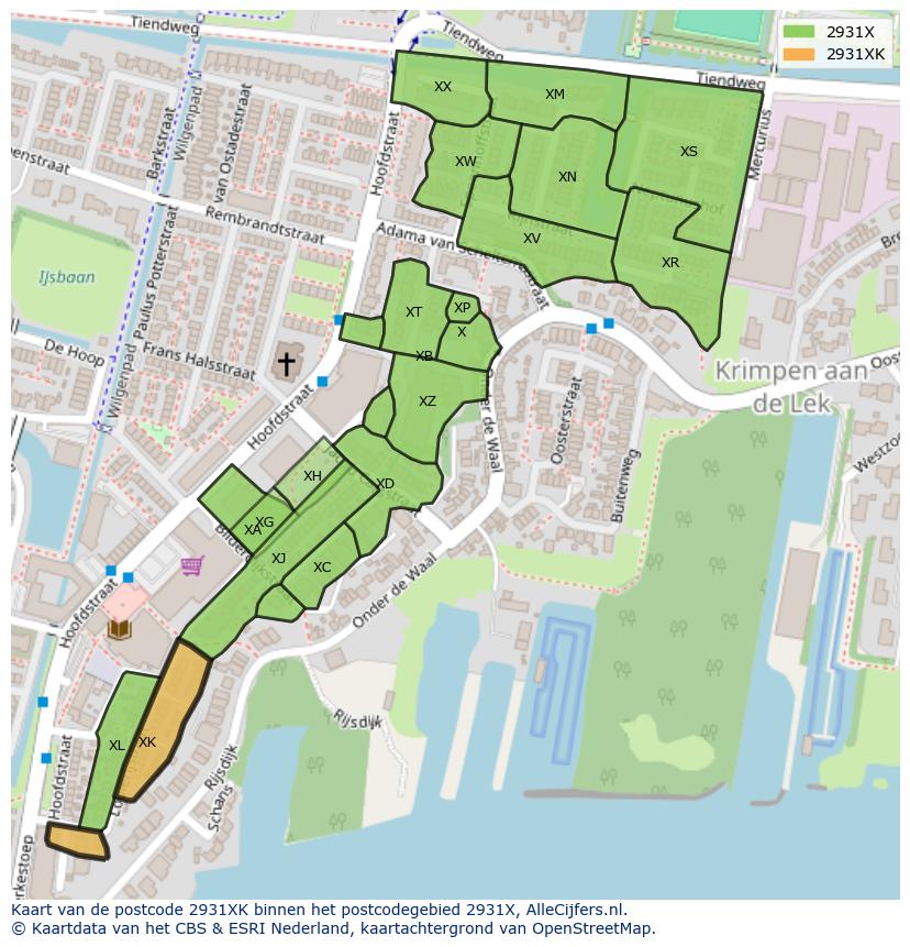 Afbeelding van het postcodegebied 2931 XK op de kaart.