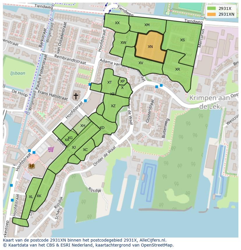 Afbeelding van het postcodegebied 2931 XN op de kaart.