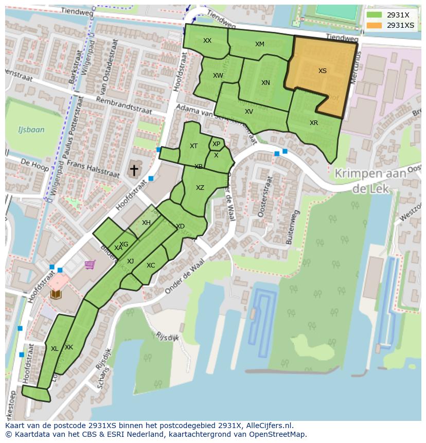 Afbeelding van het postcodegebied 2931 XS op de kaart.