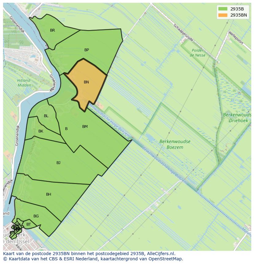 Afbeelding van het postcodegebied 2935 BN op de kaart.