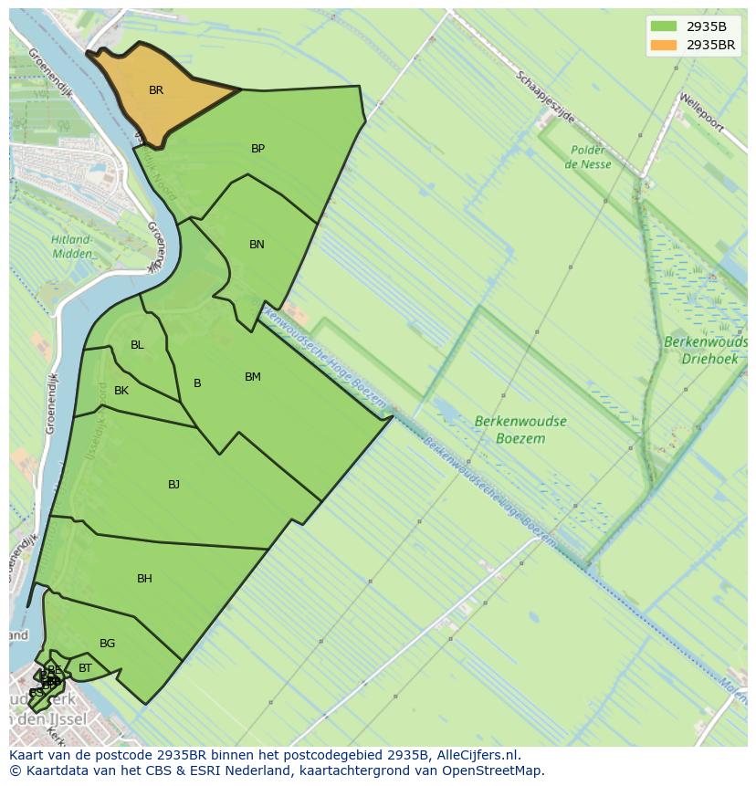 Afbeelding van het postcodegebied 2935 BR op de kaart.