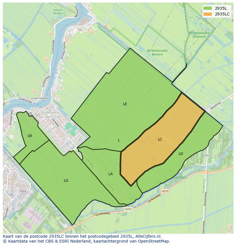 Afbeelding van het postcodegebied 2935 LC op de kaart.