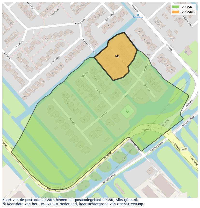 Afbeelding van het postcodegebied 2935 RB op de kaart.