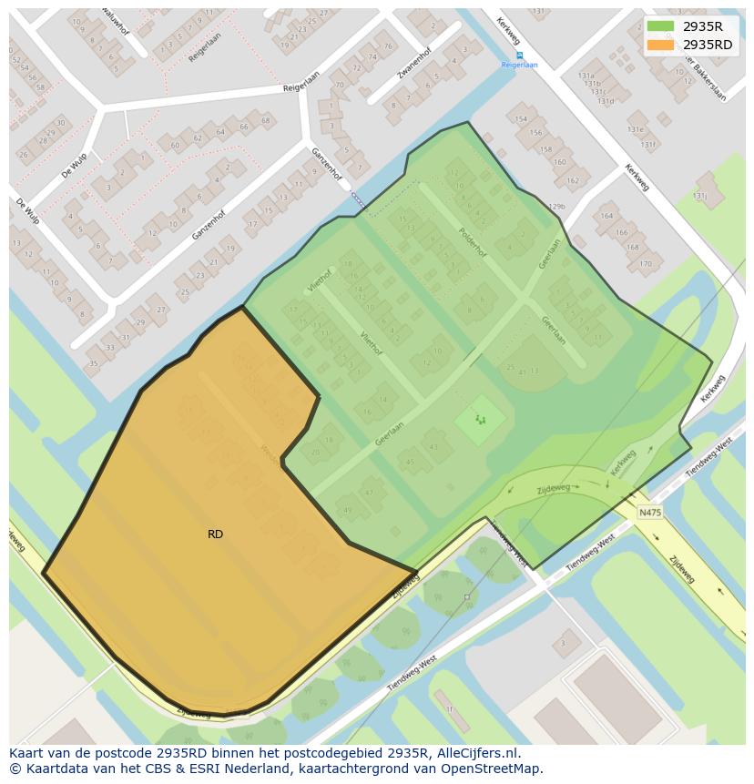 Afbeelding van het postcodegebied 2935 RD op de kaart.