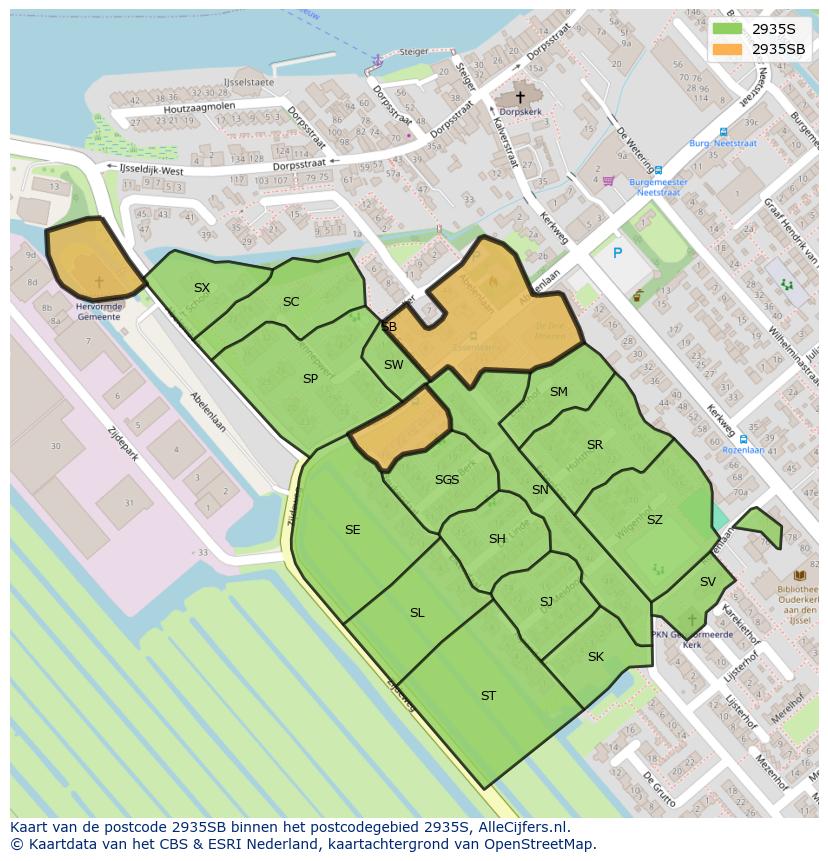 Afbeelding van het postcodegebied 2935 SB op de kaart.