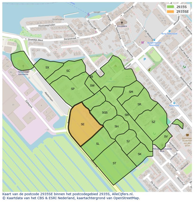 Afbeelding van het postcodegebied 2935 SE op de kaart.