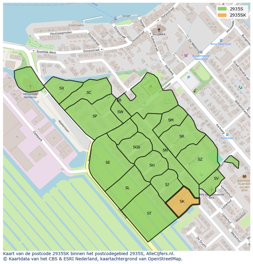 Afbeelding van het postcodegebied 2935 SK op de kaart.