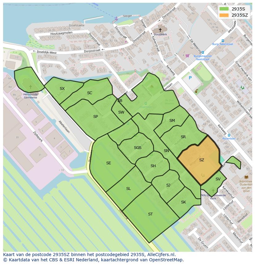 Afbeelding van het postcodegebied 2935 SZ op de kaart.
