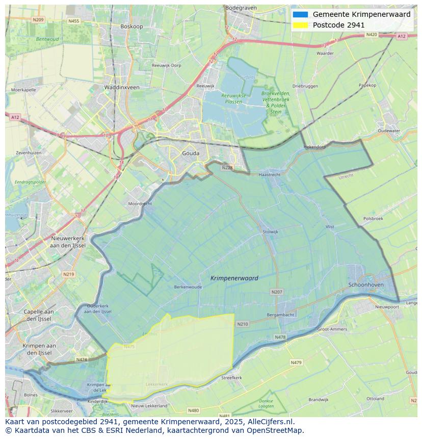 Afbeelding van het postcodegebied 2941 op de kaart.