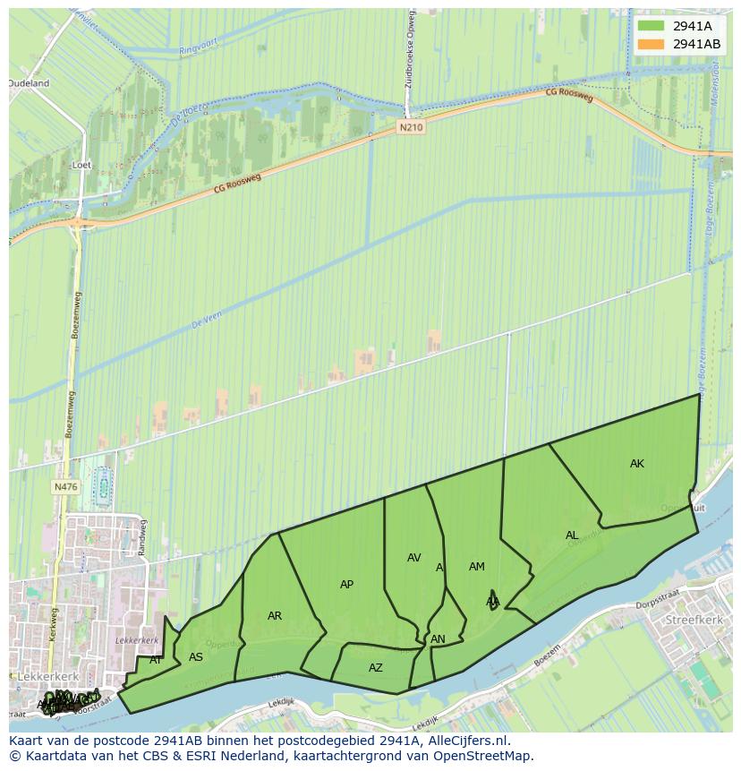 Afbeelding van het postcodegebied 2941 AB op de kaart.