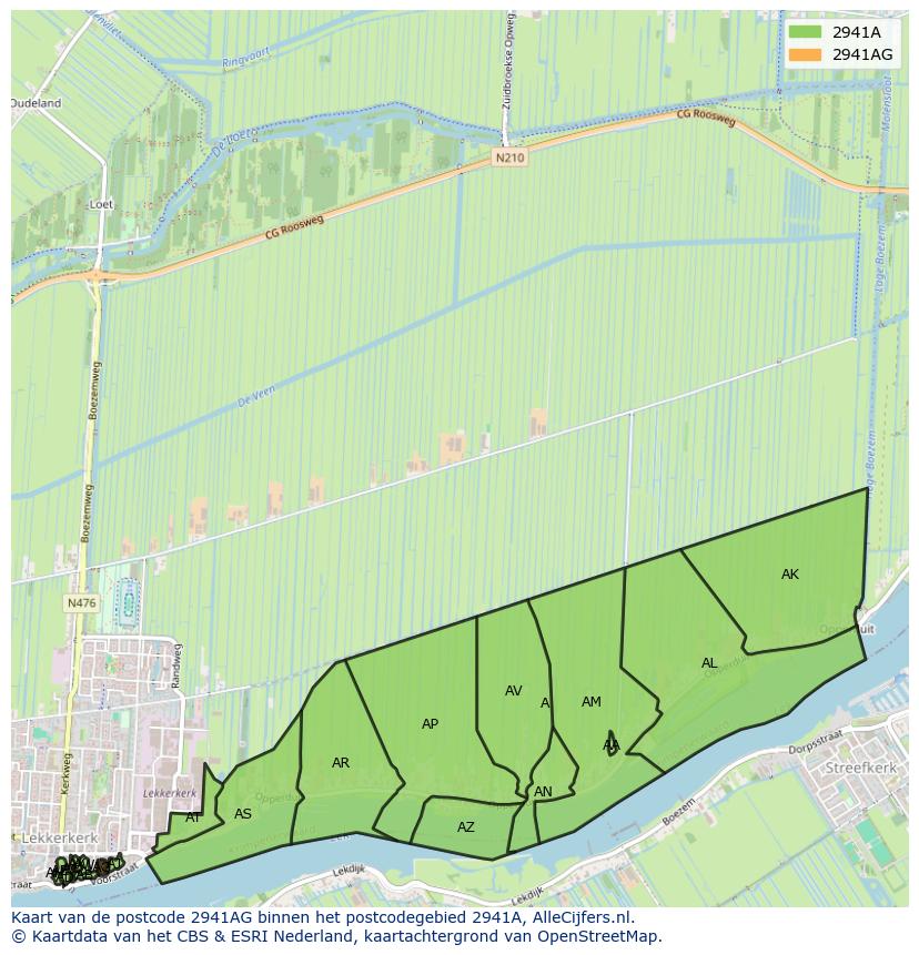 Afbeelding van het postcodegebied 2941 AG op de kaart.